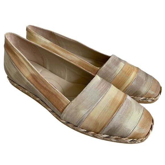 AMALFI RANGONI Pillow Feel Espadrille Size 9.5 Beige Print Woven Metallic Trim - Picture 1 of 5